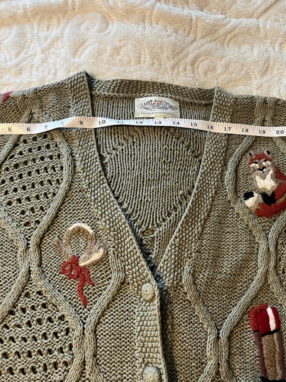 Susan Bristol Equestrian Theme Embroidered Cable Knit Cardigan - Picture 8 of 11